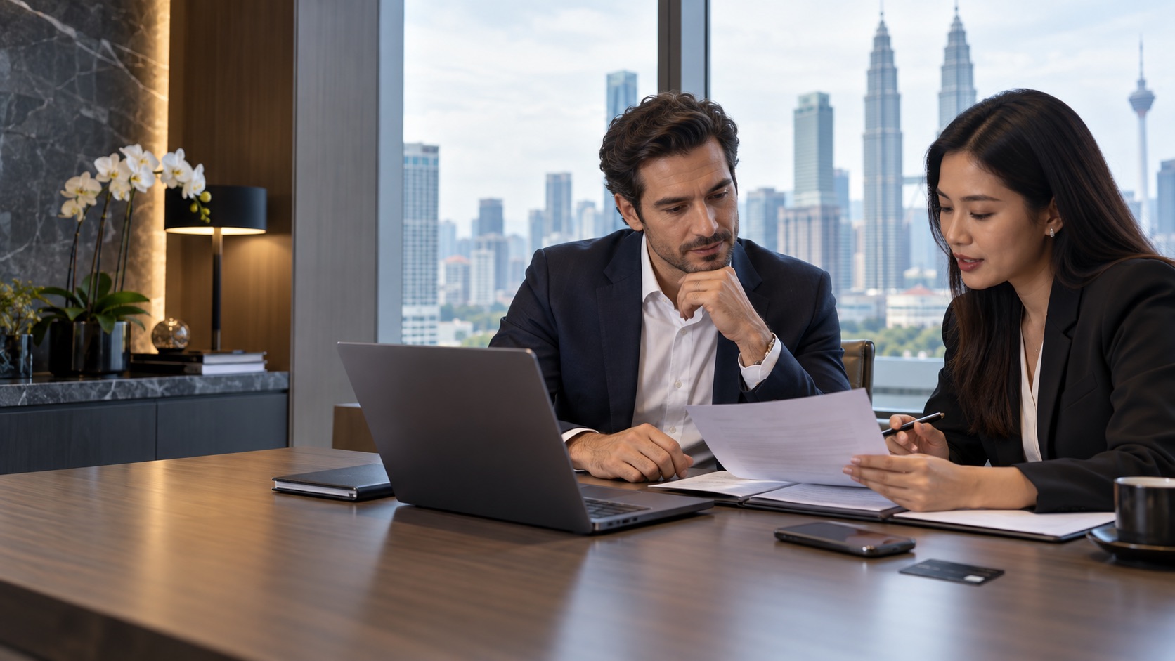 Foreign company director preparing documents for a corporate bank account in Malaysia