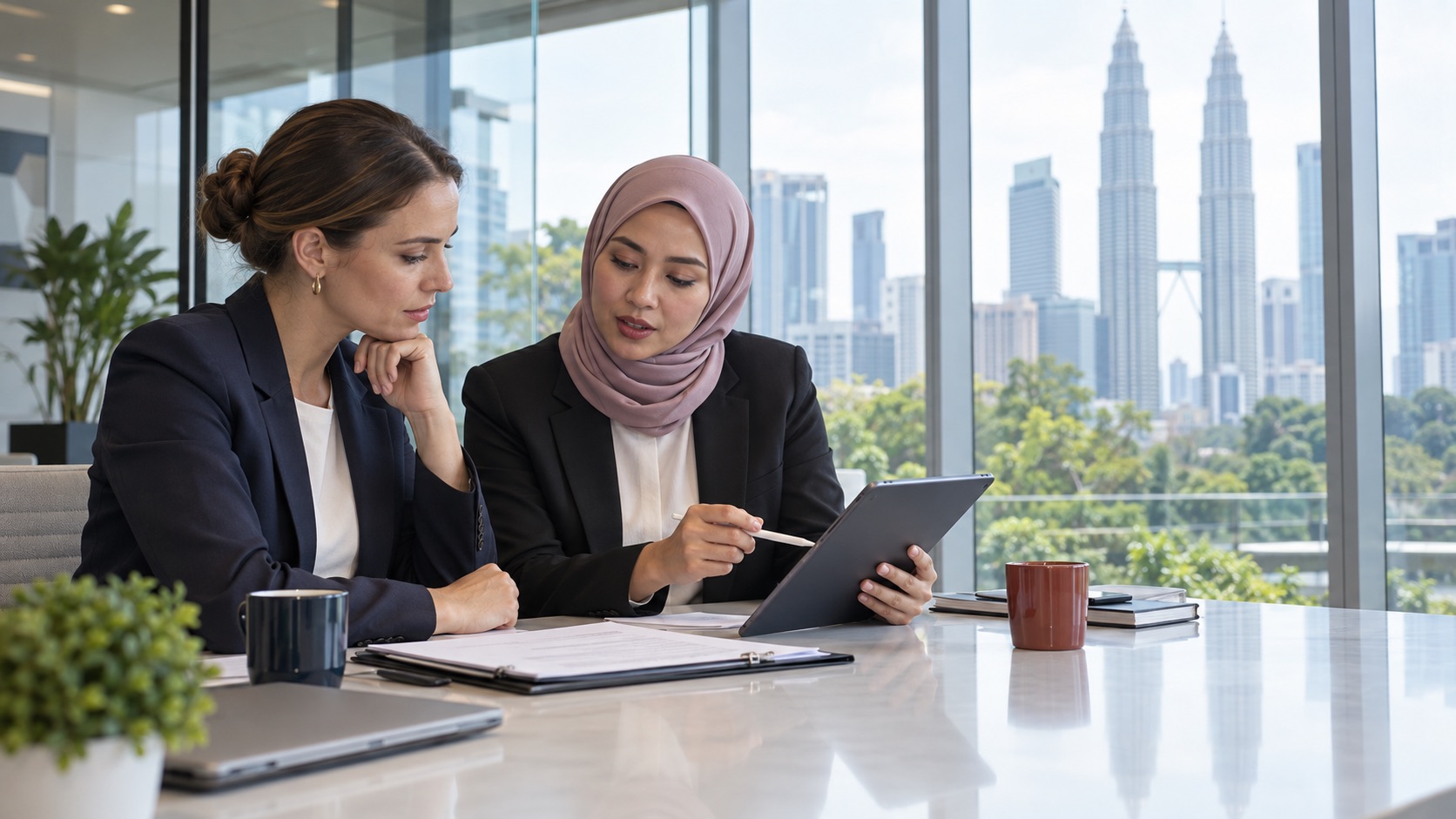 Expatriate founder reviewing a Malaysia Employment Pass application with a consultant