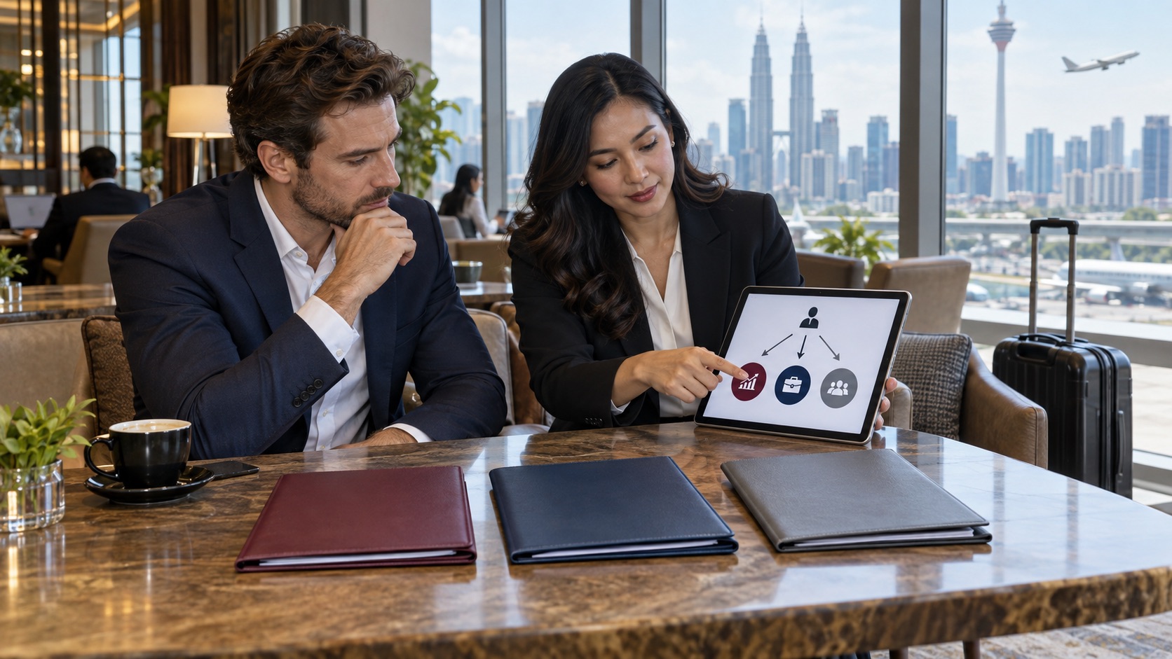 Investor comparing Malaysian immigration pass options with a business adviser