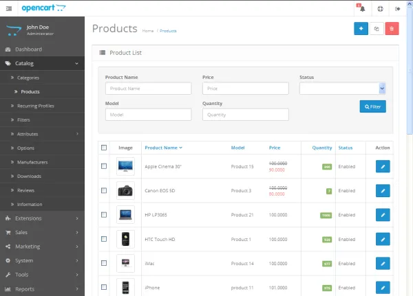 Paparan admin baru opencart v2