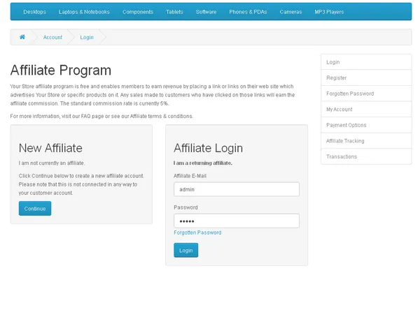 Sistem Affiliate Opencart (Front-End)