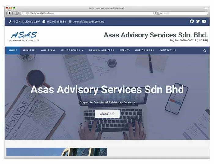 Paparan projek website Laman Web Asas Advisory Services oleh Alfatih Studio