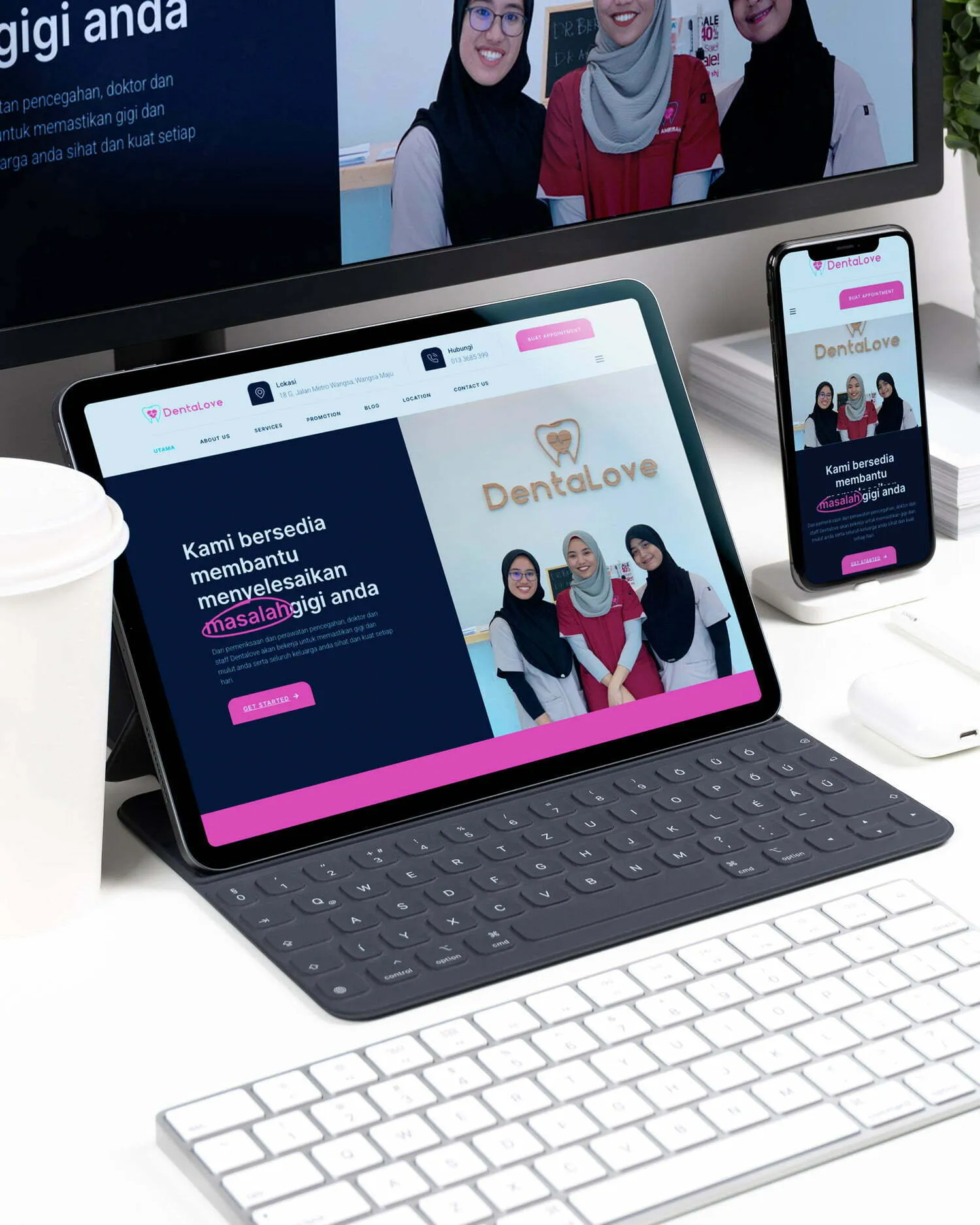 Paparan website Dentalove pada tablet dan telefon