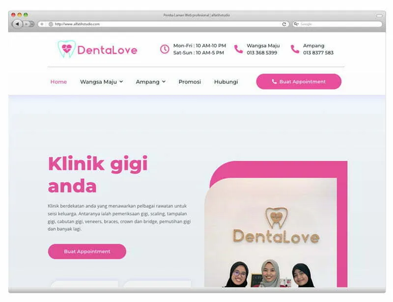 Paparan projek website Website Klinik Pergigian Dentalove.my oleh Alfatih Studio