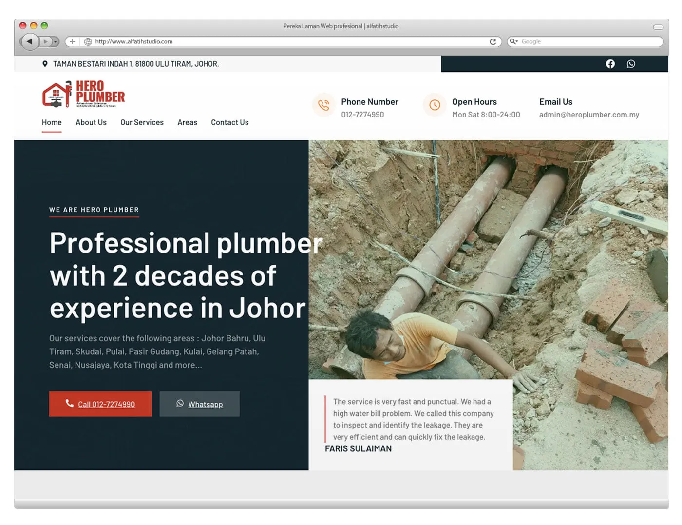 Website landing page hero plumber