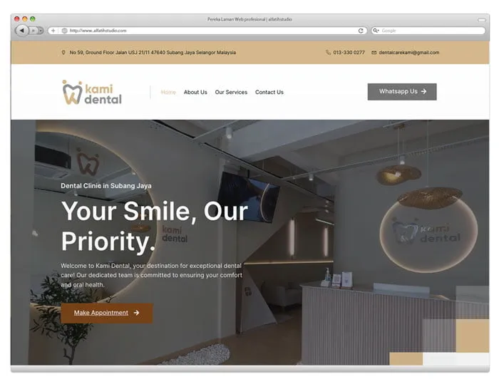 Paparan projek website Website Klinik Pergigian Kami Dental oleh Alfatih Studio