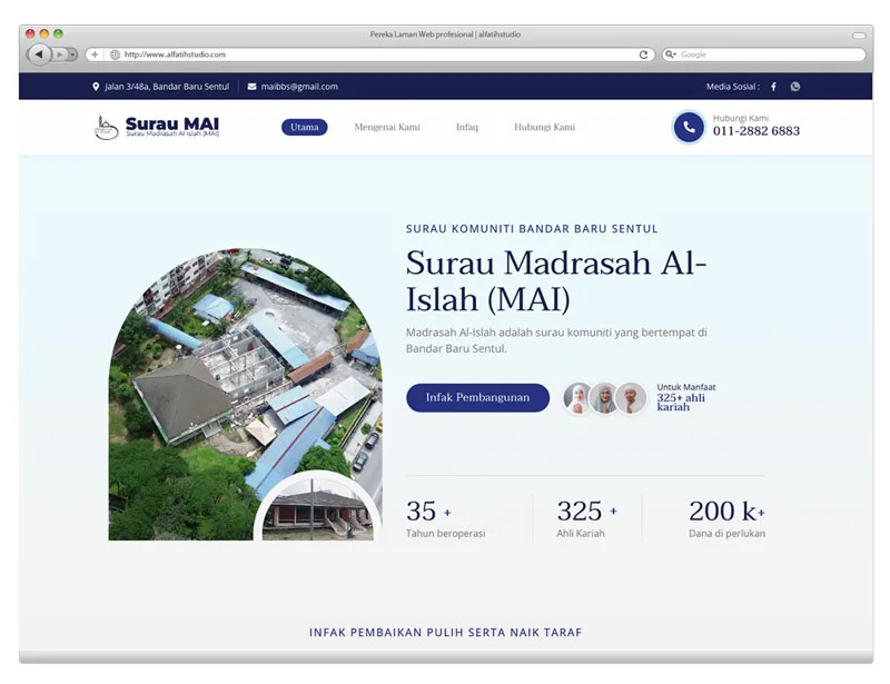Paparan projek website Website Surau Madrasah Al-Islah (MAI) oleh Alfatih Studio