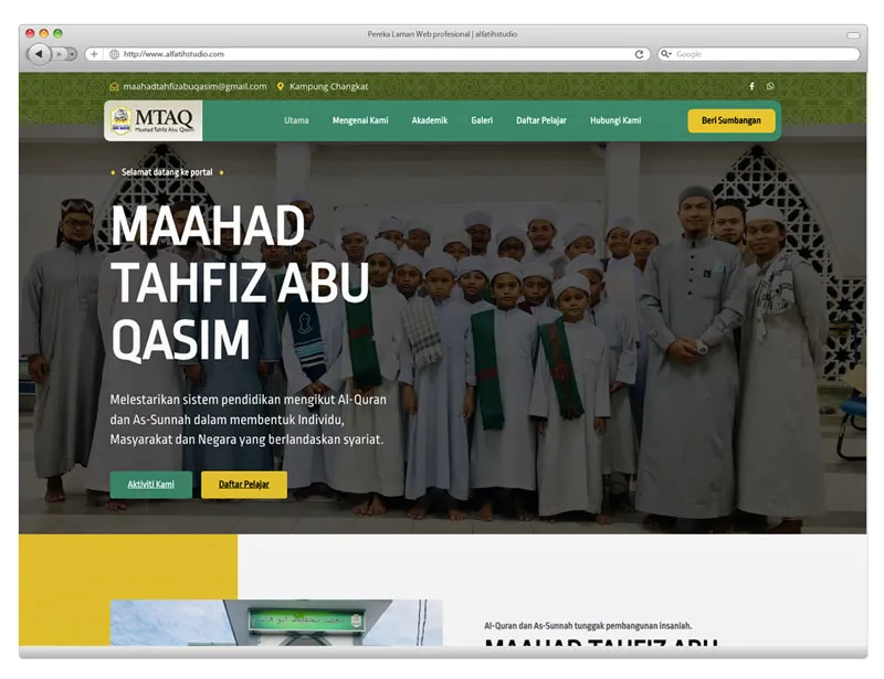Mockup projek Website Maahad Tahfiz Abu Qasim oleh Alfatih Studio