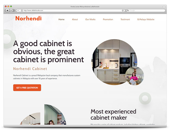 Mockup projek Website Norhendi Cabinet oleh Alfatih Studio