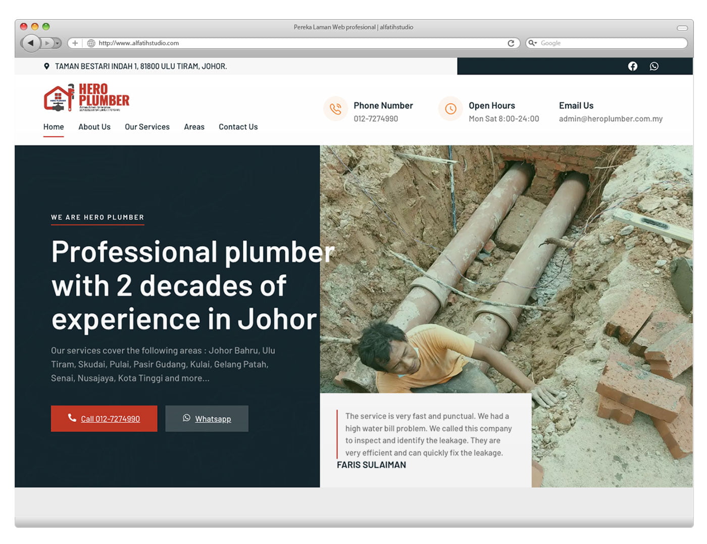 Website landing page hero plumber