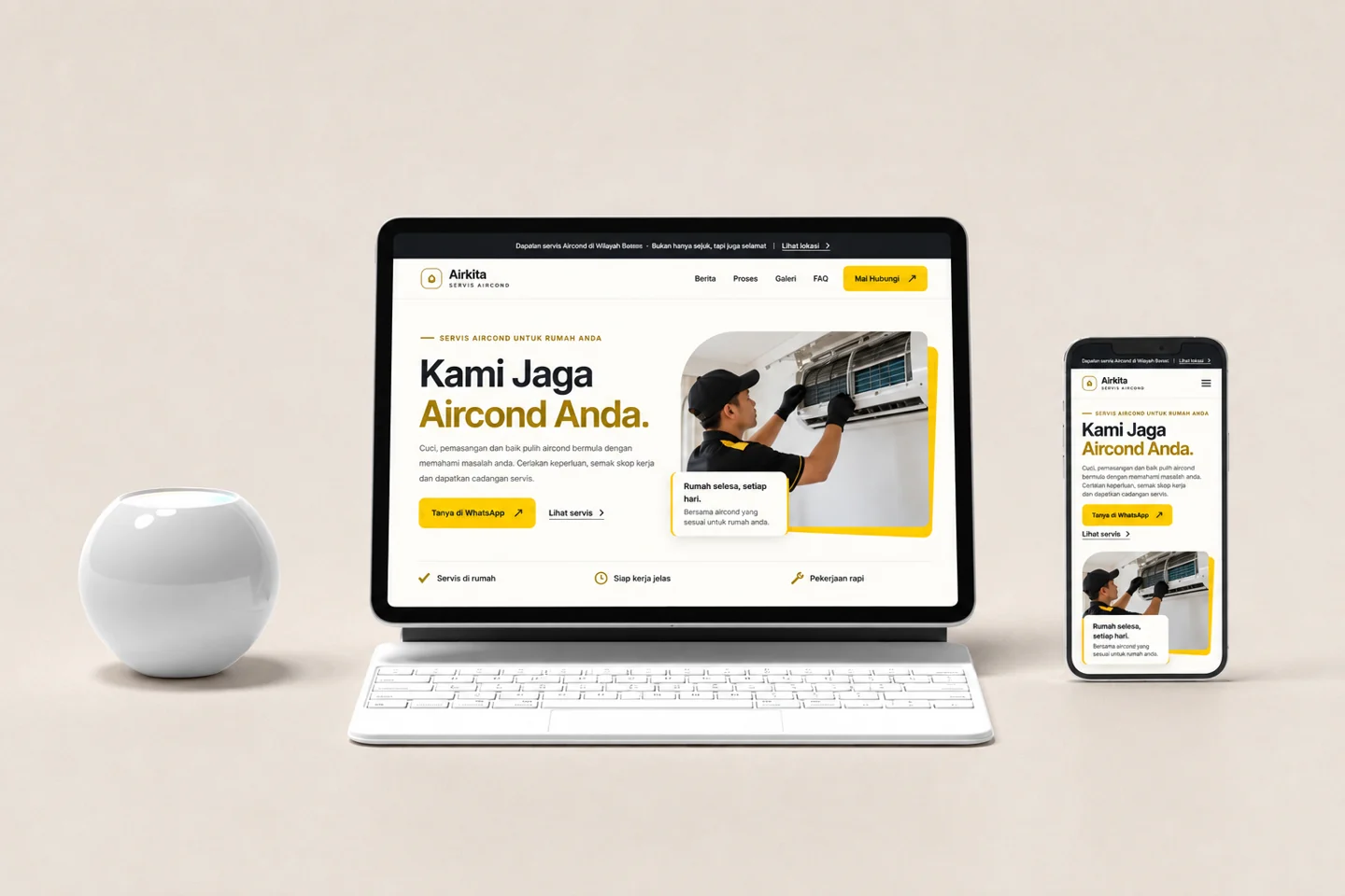 Mockup desktop dan mobile demo Airkita