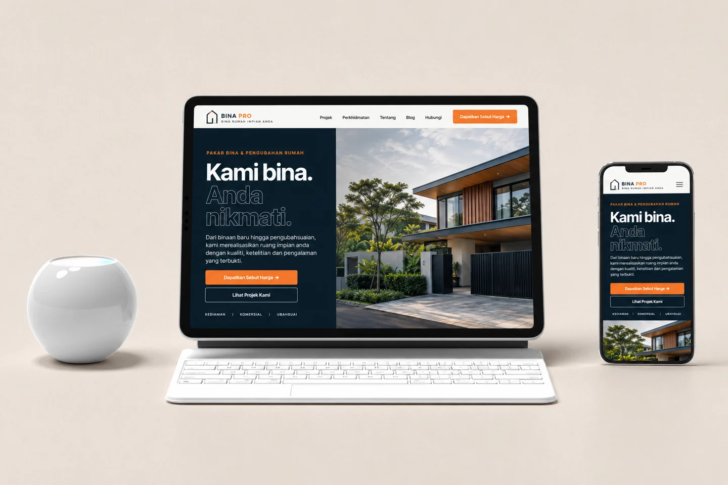 Mockup desktop dan mobile demo BINA PRO