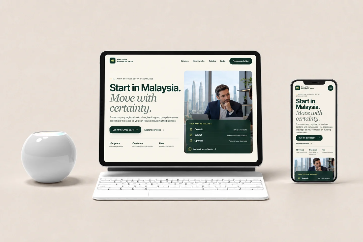 Mockup desktop dan mobile demo Malaysia Business Pass