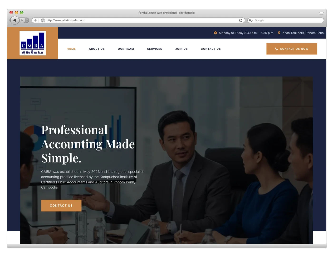 Mockup projek Website CMBA oleh Alfatih Studio