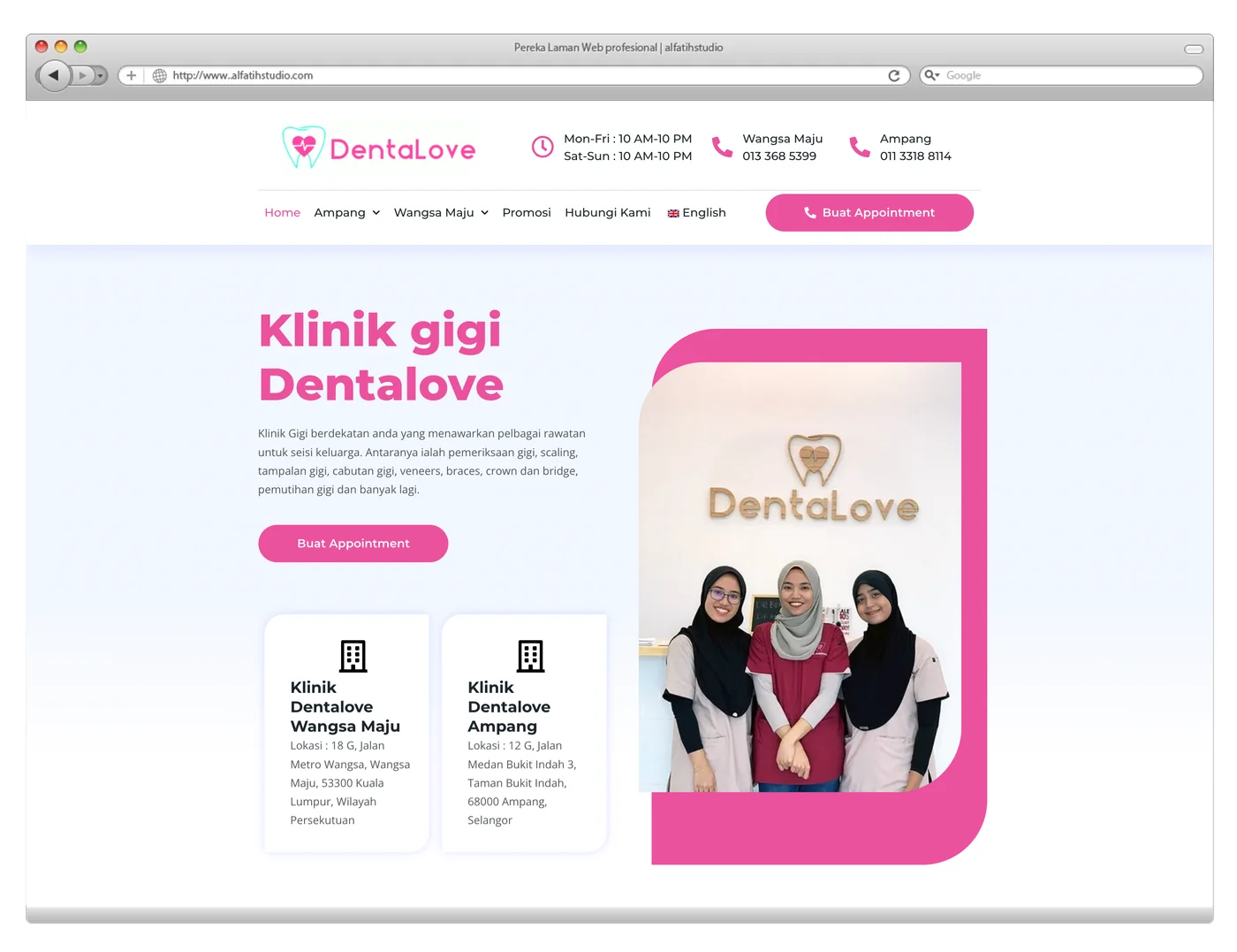 Paparan website Klinik Pergigian Dentalove